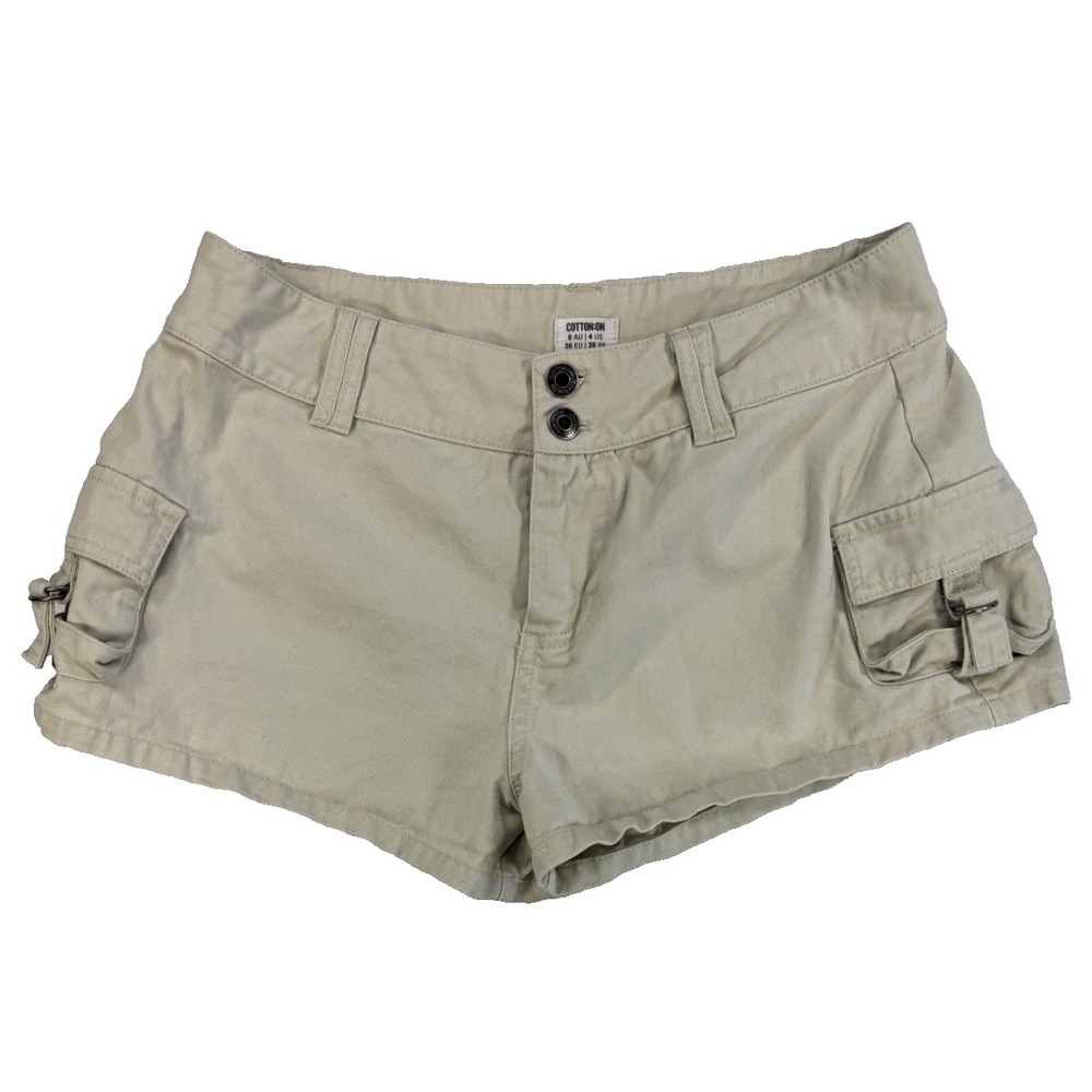 Cotton:On Beige Women's 8 Y2K 90's Sexy Mid Rise Cargo Shorts Festival Summer